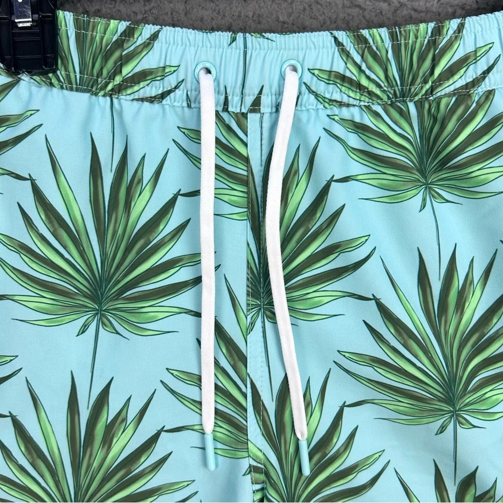 Vineyard Vines Mens Swim Trunks Large Chappy Palm Printed Green Lined 7” Inseam‎
